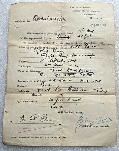 Ww1 war office document - war,